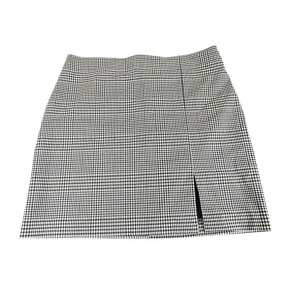 Rachel Zoe Sz 10 Gingham Mini Skirt Lined Back Zip Professional Front Slit EUC